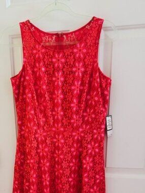 NWT Nine West Fire Glow Pink Floral Lace Dress Sz 6